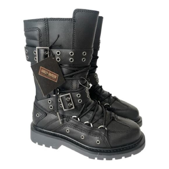 Harley Davidson Uplift Combat Motorcycle Boots with hardware black 7.5 NWT - Picture 1 of 12